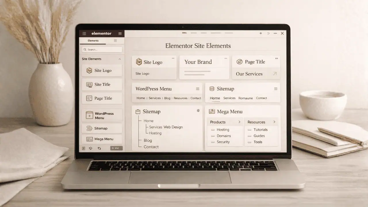 Image showing Elementor Site elements on a laptop screen