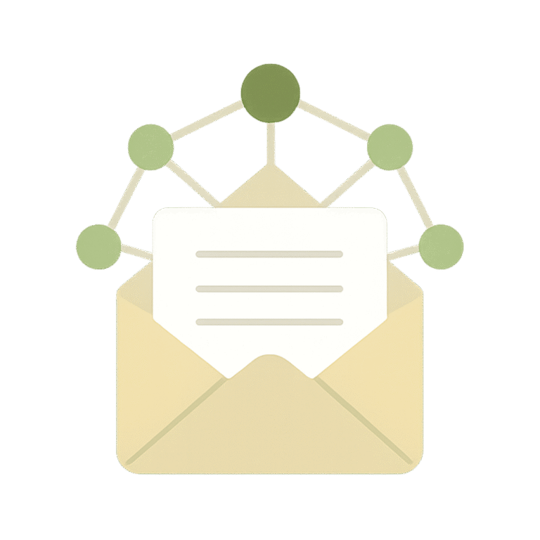 Newsletter illustration: envelope and community nodes