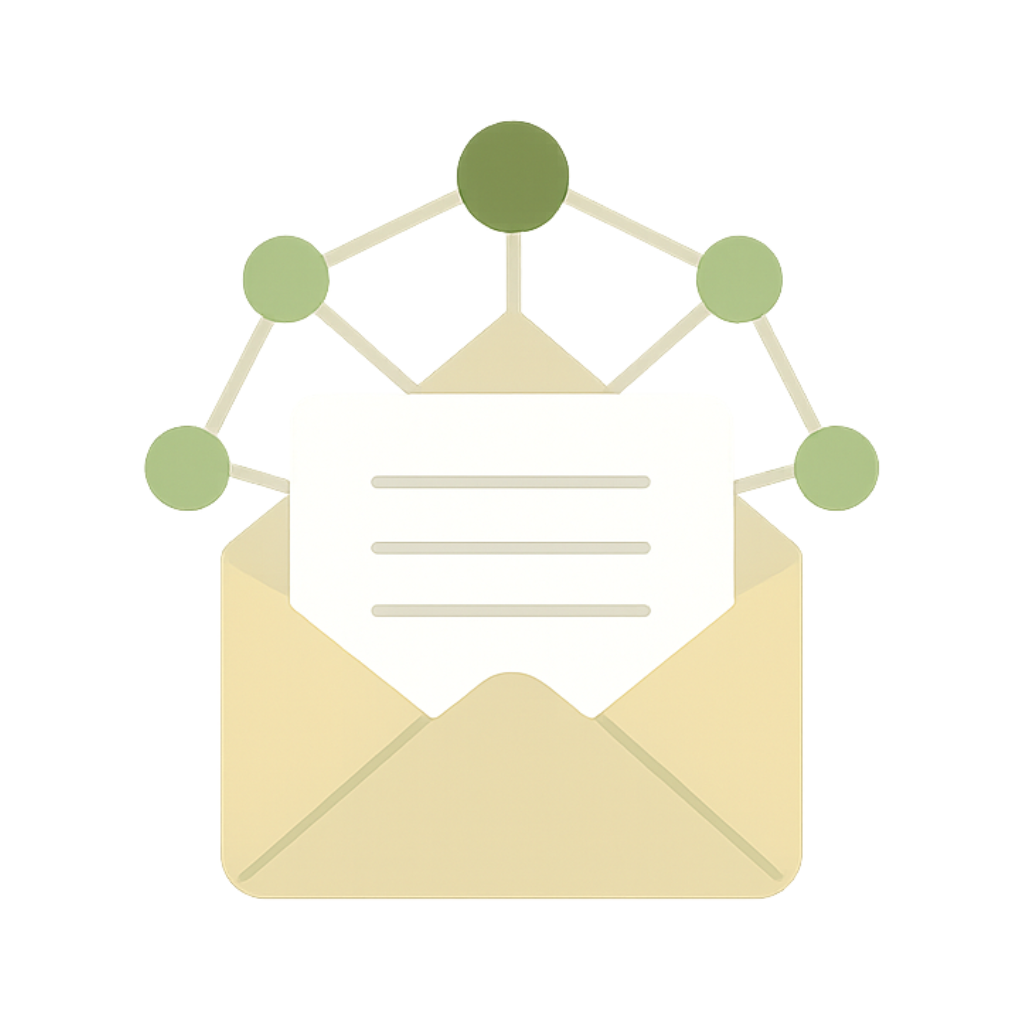 Newsletter illustration: envelope and community nodes